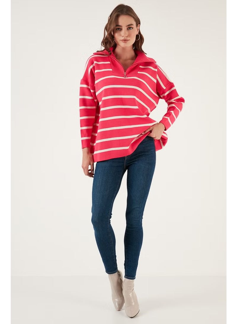 Lela Striped Half Zipper Oversize Knitwear Sweater Women's Sweater 4616080 - Image 3